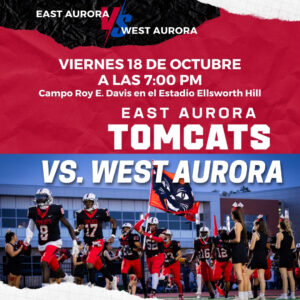 Partido de fútbol entre East Aurora Tomcats y West Aurora Blackhawks. 18 de octubre de 2024 a las 7:00 p. m.